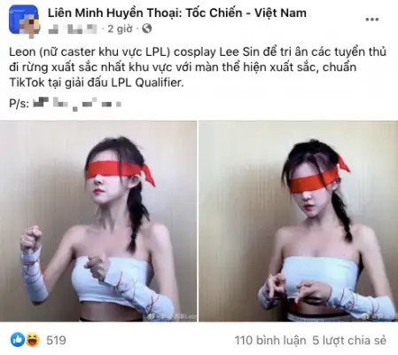 Cosplay Lee Sin phiên bản “có ngực, nữ bình luận viên bị fan Việt ném đá vì một nhầm lẫn tai hại - Ảnh 1.