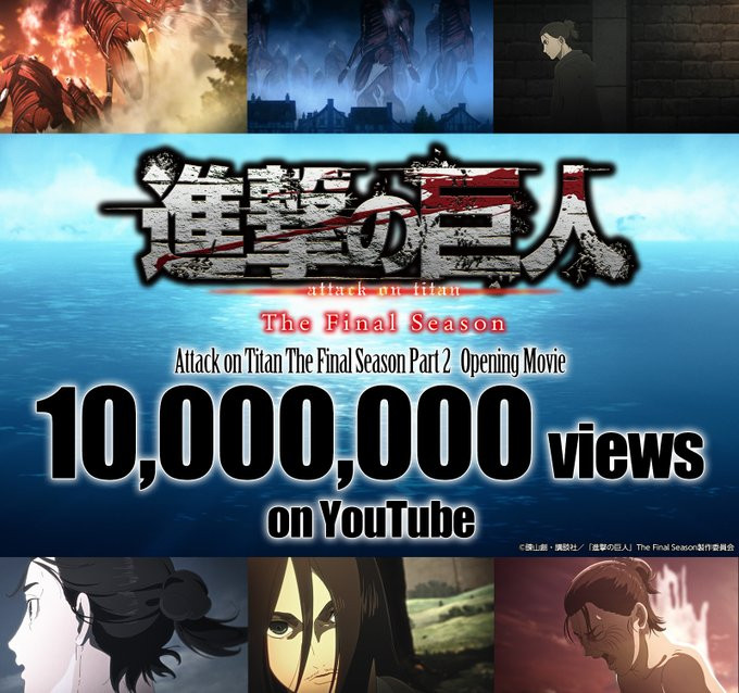 Bài hát mở đầu cho anime Attack on Titan mùa cuối cùng cán mốc 10 triệu lượt xem trong 3 ngày