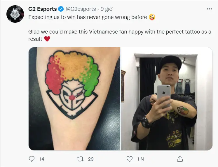 CS:GO – Game thủ Việt xăm logo ‘chúa hề’ G2 Esports khiến cộng đồng nước ngoài dậy sóng