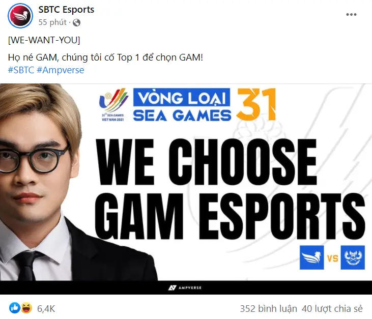 Ngỡ là ‘content’, SBTC Esports tuyên bố chọn GAM làm đối thủ tại bán kết vòng loại SEA Games 31