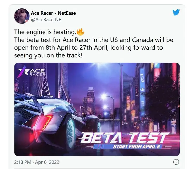 Ace Racer thử nghiệm quốc tế.