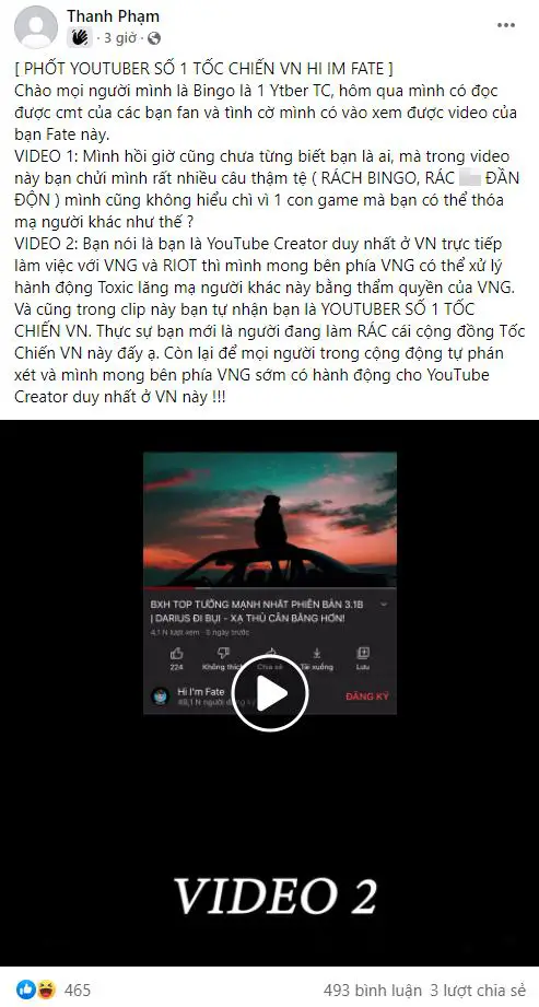 Content Creator ‘số 1’ LMHT: Tốc Chiến hợp tác với cả VNG và Riot bị tố lên livestream lăng mạ, xúc phạm YouTuber khác