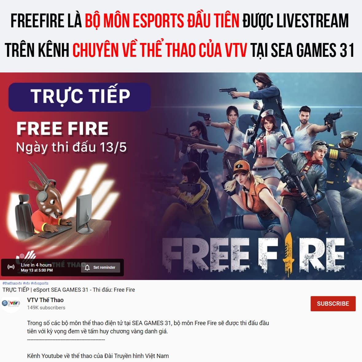 SEA Games 31 – Free Fire chứng tỏ vị thế ‘siêu cường’ khi nhận được sự ưu ái đặc biệt từ VTV