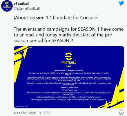 eFootball 2022 Mobile ra mắt season 2 đầu tháng 06.