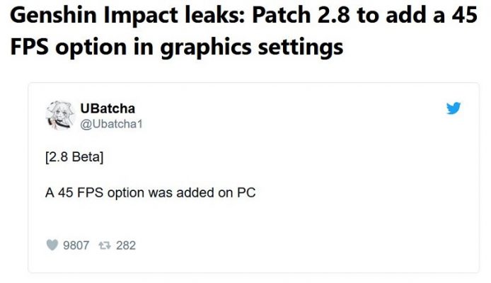 Genshin Impact thêm tùy chọn FPS cho PC.