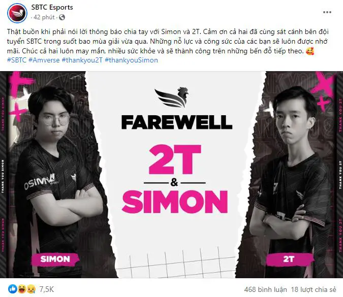 SBTC Esports chia tay thêm 2 thành viên Simon và 2T, fan đồn đoán Dia1 sẽ ‘comeback’ tại VCS mùa hè