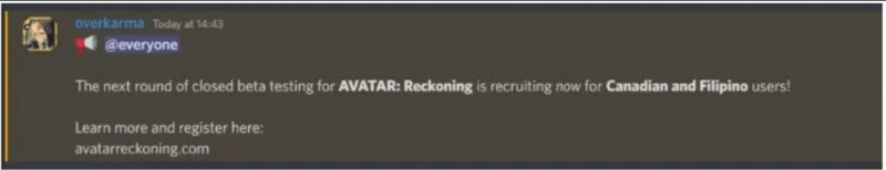 Thông tin về bản thử nghiệm lần 2 của Avatar Reckoning lan truyền trên Discord.