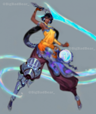 Hình ảnh tướng mới LMHT - Nilah với thanh “roi kiếm” của mình.