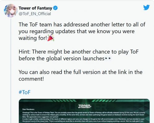 Tower of Fantasy được ra mắt vào quý 3 năm 2022.