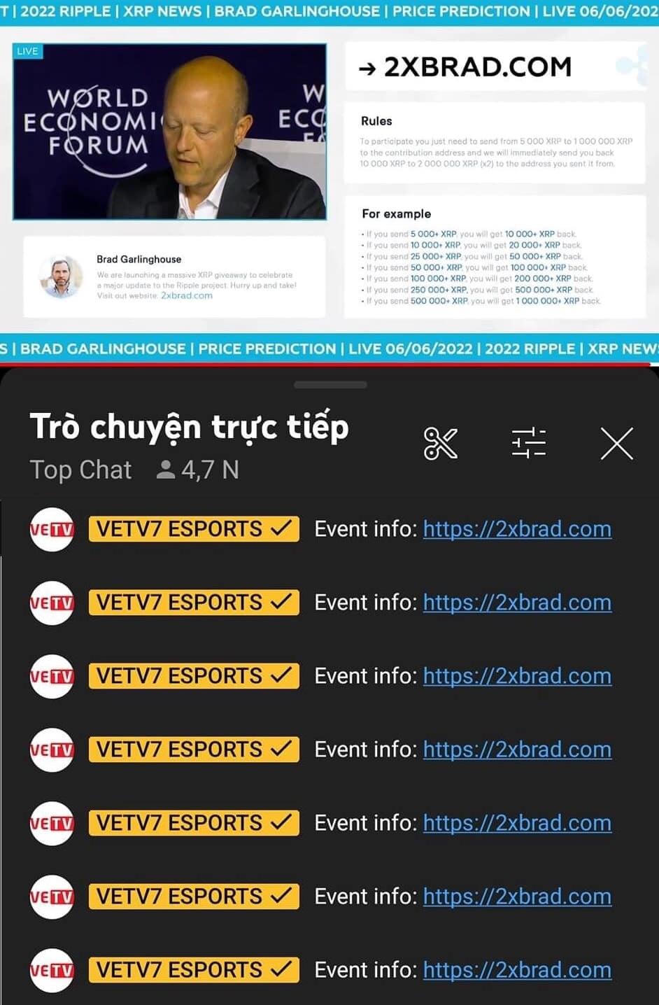 Kênh VETV7 Esports bất ngờ bị chiếm dụng để phát sóng livestream quảng cáo tiền ảo