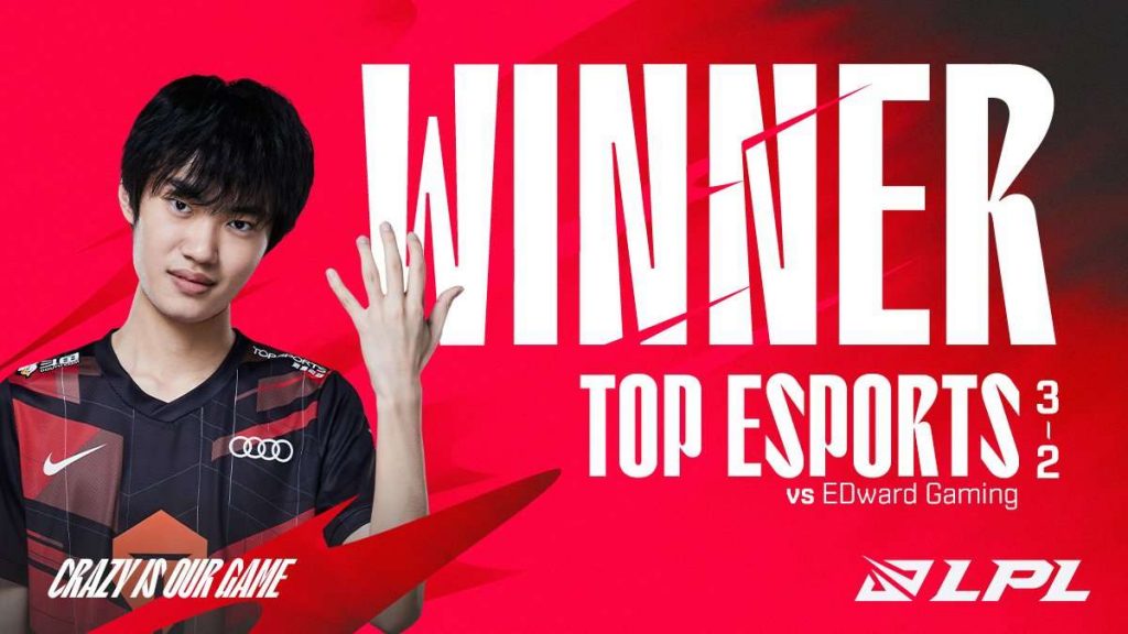 Top Esports đã đánh bại EDward Gaming để tiến vào bán kết LPL Mùa Hè 2022.