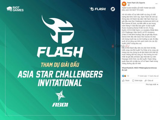 Team Flash thông báo mình nhận được lời mời tham dự giải đấu quốc tế do Riot Games tổ chức.