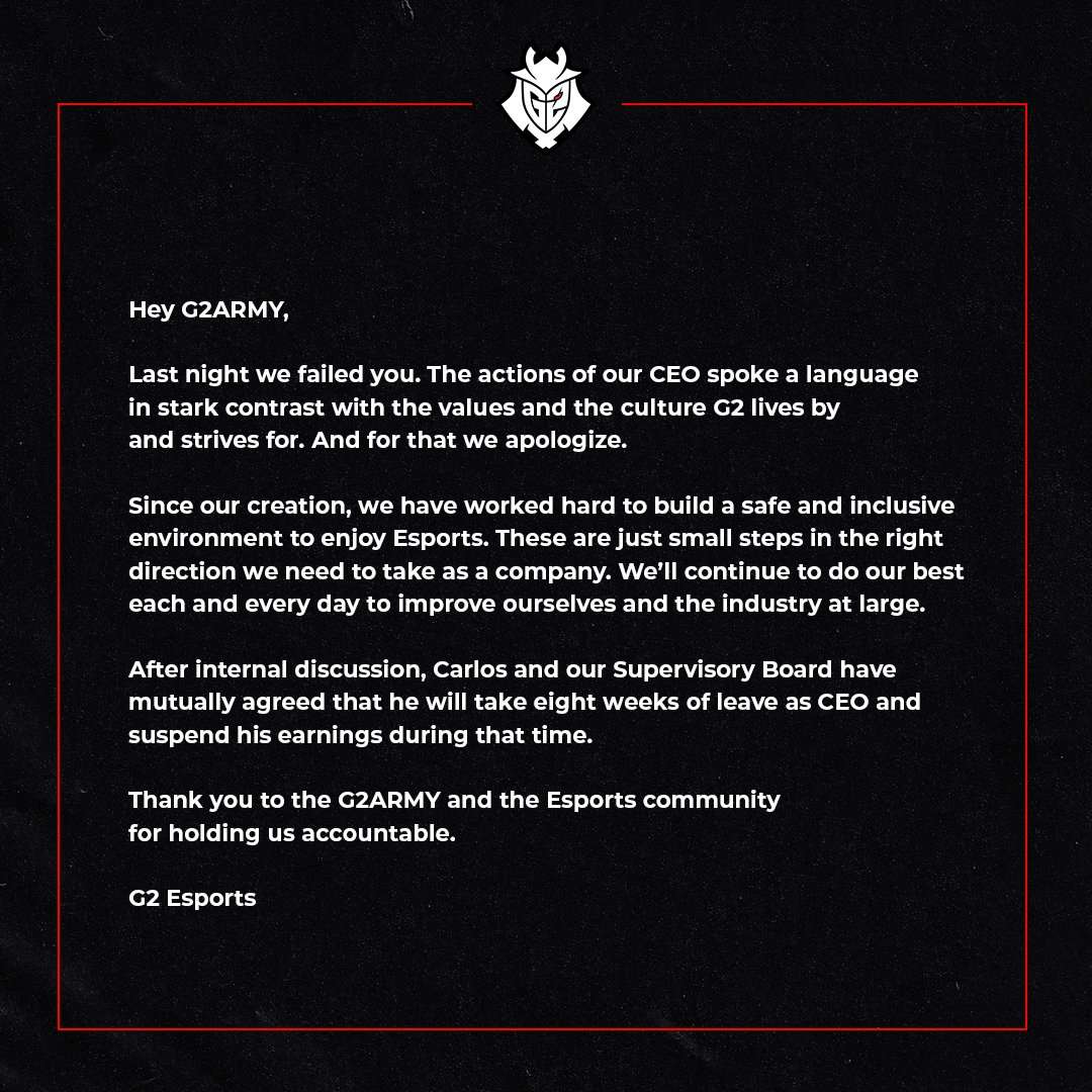 G2 đã phải vội vàng gửi lời xin lỗi đến fan hâm mộ và đưa ra án phạt cho CEO ocelote.