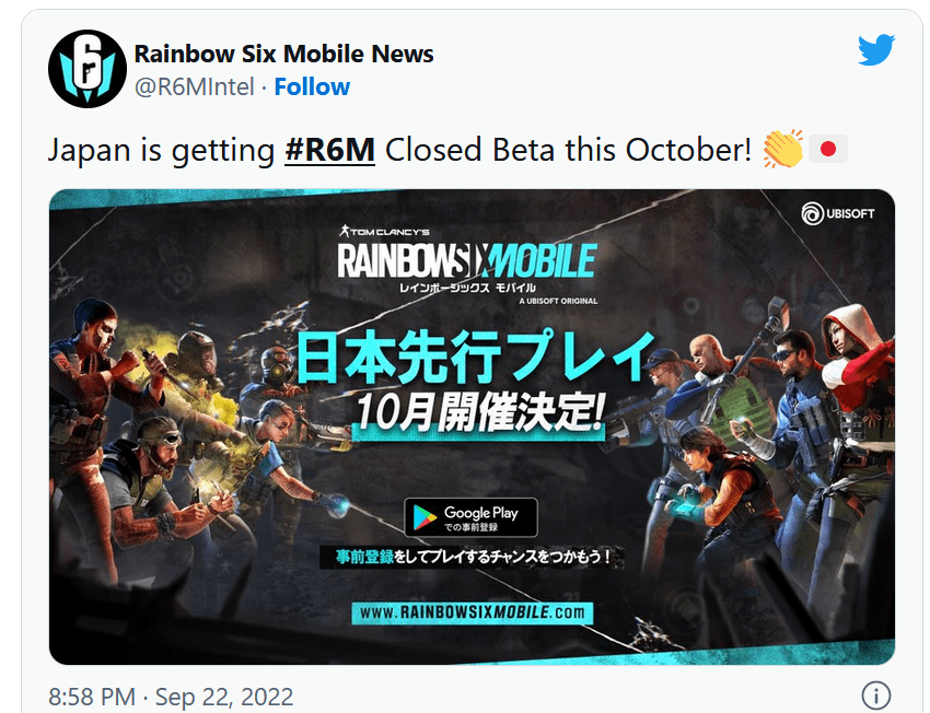 Rainbow Six Mobile mở rộng khu vực thử nghiệm là Nhật Bản và Hàn Quốc.