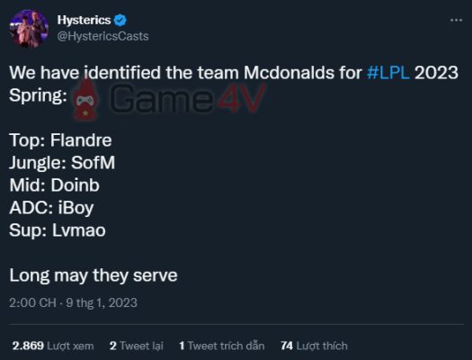 SofM được nhắc tên trong đội hình "Mcdonalds" tại LPL Mùa Xuân 2023.