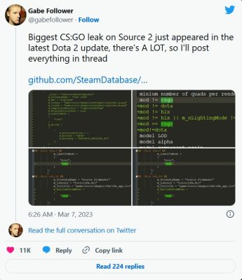 Nguồn tin CS:GO 2 bị rò rỉ.