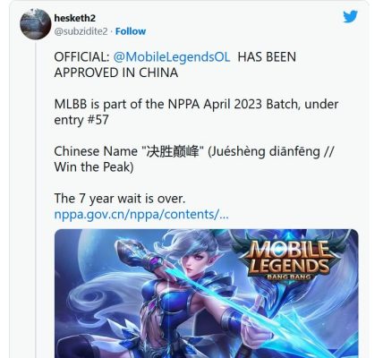 Mobile Legends: Bang Bang được cấp phép.