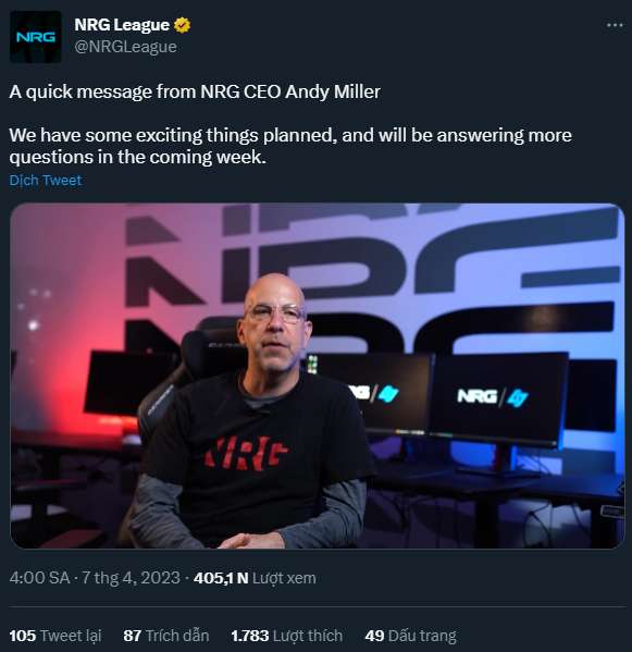 CEO của NRG - Andy Miller tiết lộ về kế hoạch "comeback" tại LCS của tổ chức này.