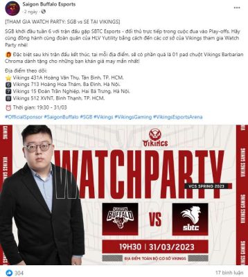 Fanpage chính chủ của Saigon Buffalo kêu gọi fan tham gia watch party.
