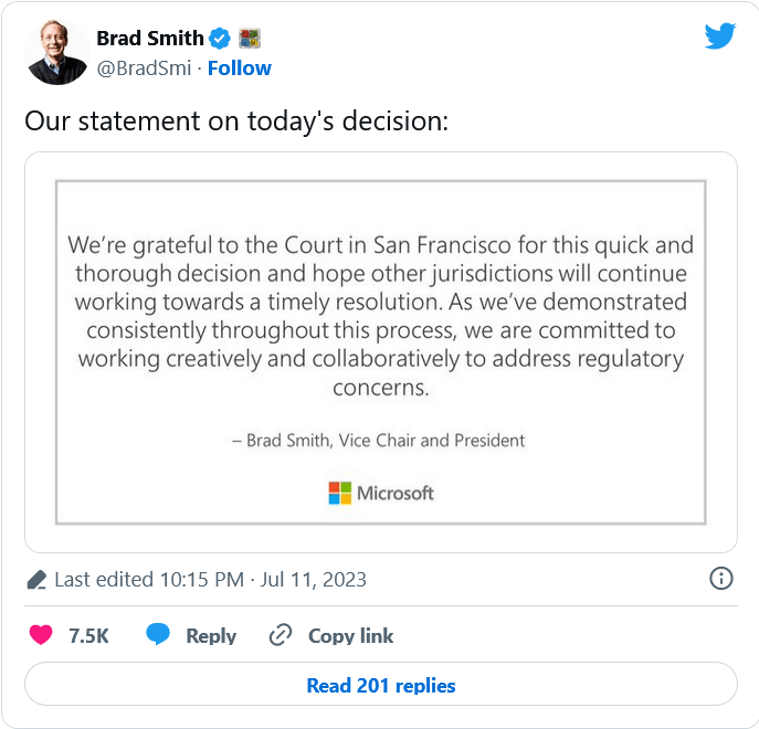 Chủ tịch Microsoft Brad Smith chia sẻ thông tin.