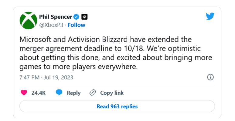 Giám đốc điều hành Microsoft Gaming, Phil Spencer thông báo trên trang cá nhân.