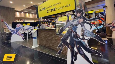 Honkai Star Rail Time to Feast at Kith in Singapore featuring March and Dan Heng Imbibitor Lunae standees at entrance