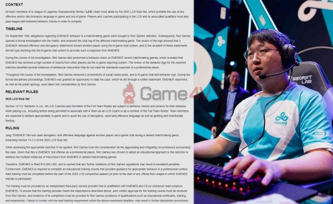 Riot Games đưa ra thông báo xử phạt khá chi tiết về hành vi của tuyển thủ nhà Cloud9.